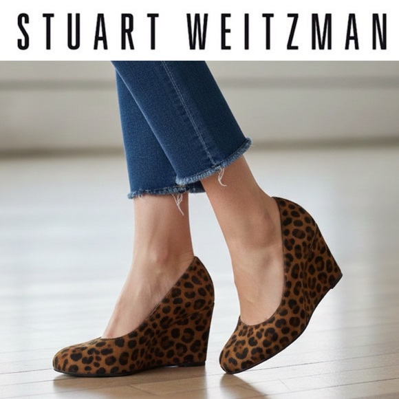 Stuart Weitzman Shoes - Stuart Weitzman Animal Leopard Cheetah Print Suede Leather Wedge Shoes Size 7.5